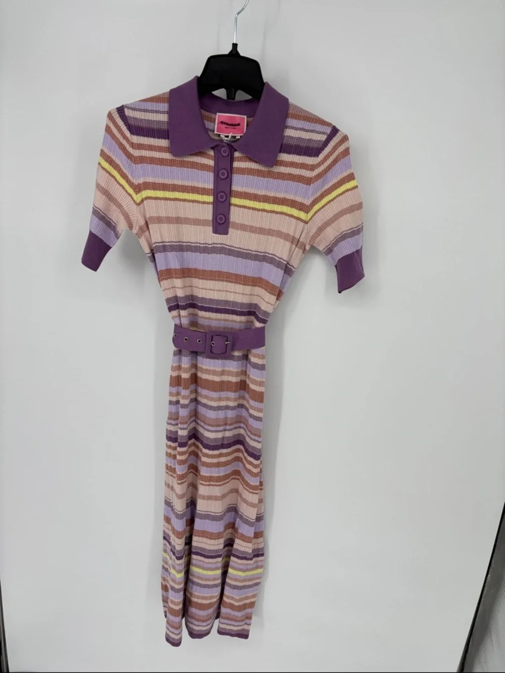 kate spade Pastel multi Striped Polo knit  Dress in Lavender Collar belt S